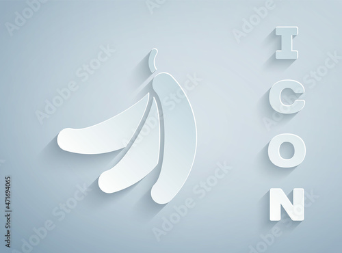 Paper cut Banana icon isolated on grey background. Paper art style. Vector