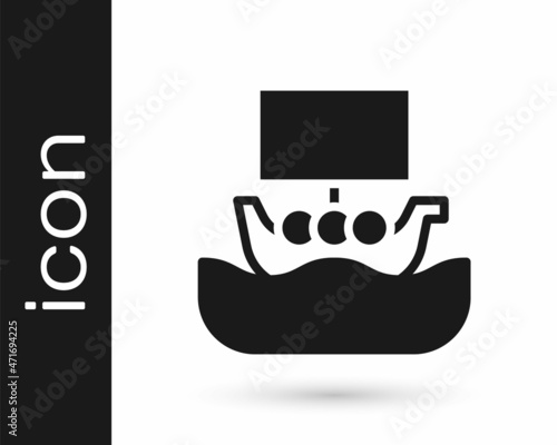 Black Ancient viking scandinavian drakkar icon isolated on white background. Viking transport ship. Vector