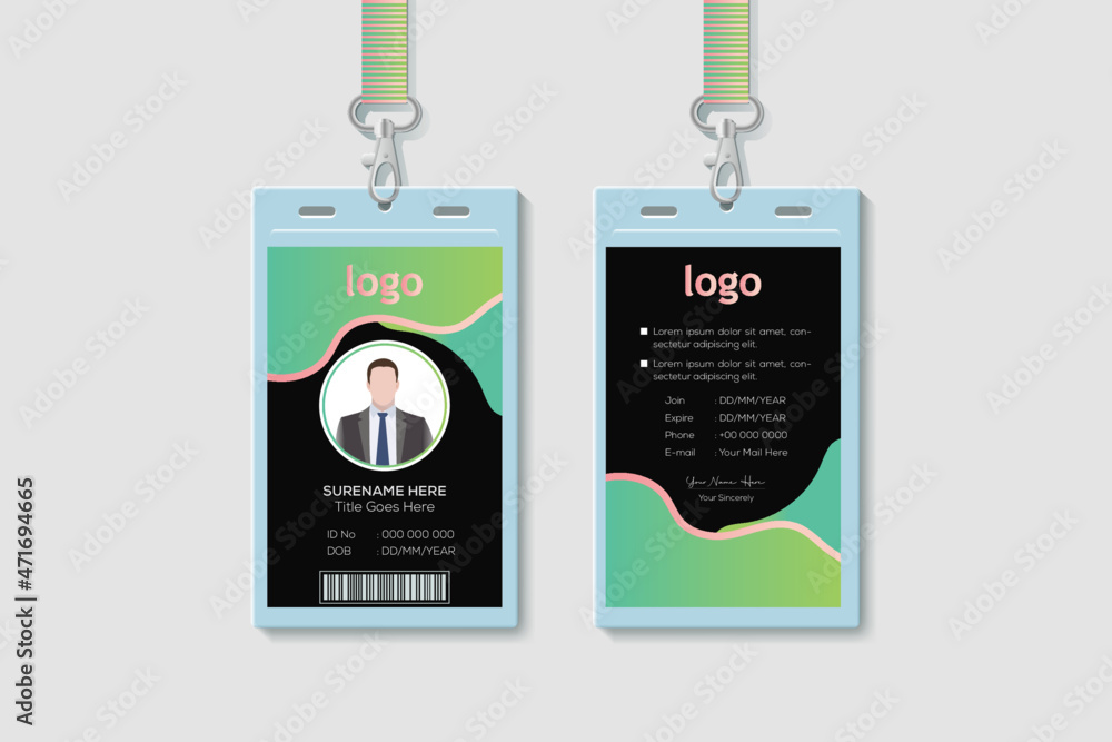 Corporate Office Vertical Double-sided ID Card Design Template. Flat Identity Card Design Vector Illustration Corporate Office Vertical Double-sided ID Card Design Template. Flat Identity Card Design Vector Illustration