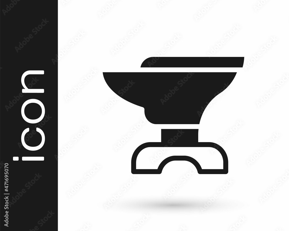 Black Anvil for blacksmithing and hammer icon isolated on white background. Metal forging. Forge tool. Vector Black Anvil for blacksmithing and hammer icon isolated on white background. Metal forging. Forge tool. Vector