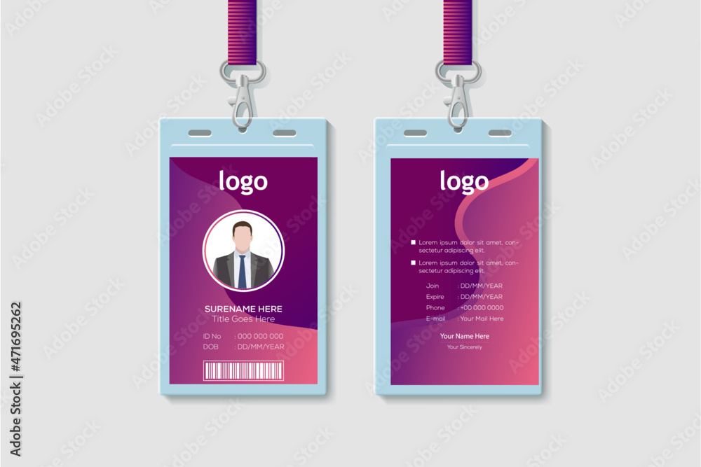 Modern And Clean Office Vertical Double-sided ID Card Design Template. Flat Identity Card Design Vector Illustration Modern And Clean Office Vertical Double-sided ID Card Design Template. Flat Identity Card Design Vector Illustration