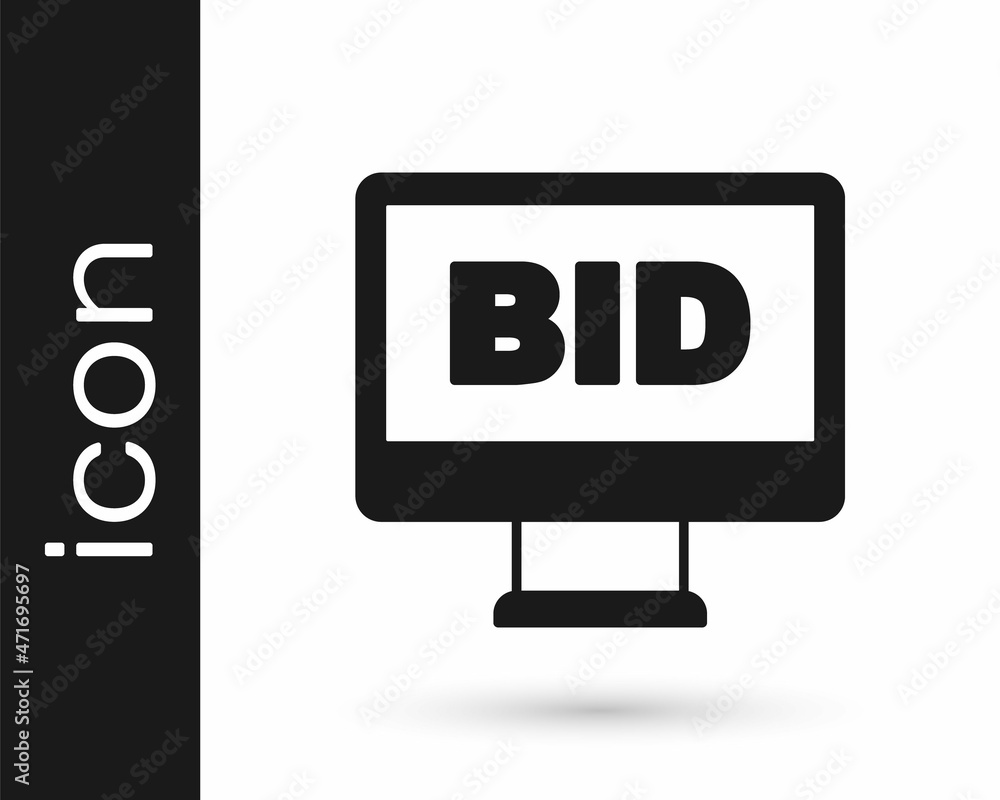 Black Online auction icon isolated on white background. Bid sign. Auction bidding. Sale and buyers. Vector Black Online auction icon isolated on white background. Bid sign. Auction bidding. Sale and buyers. Vector
