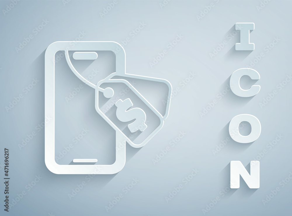 Paper cut Online auction icon isolated on grey background. Bid sign. Auction bidding. Sale and buyers. Paper art style. Vector Paper cut Online auction icon isolated on grey background. Bid sign. Auction bidding. Sale and buyers. Paper art style. Vector