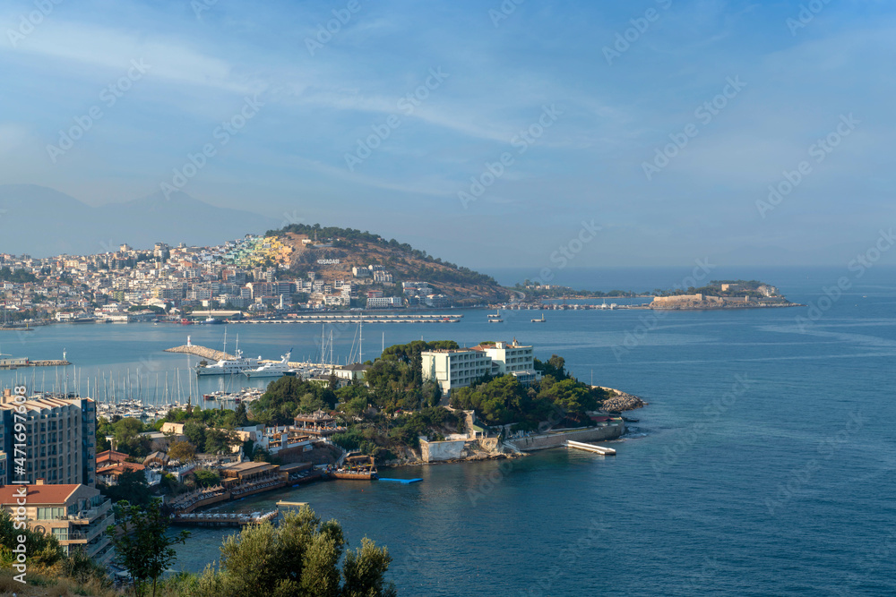Kusadasi, Aydin, Turkey - August 24, 2021: Panoramic Kusadasi view.