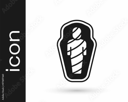 Black Egypt mummy in sarcophagus icon isolated on white background. Vector