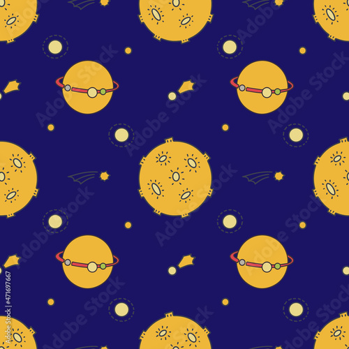 Vector seamless pattern with space, stars and planets for children`s textiles.