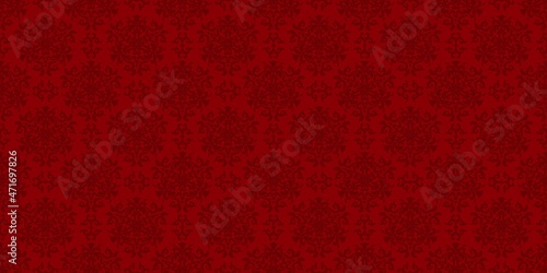 Rich red vintage background. Seamless vector damask pattern. Red color. Vector.
