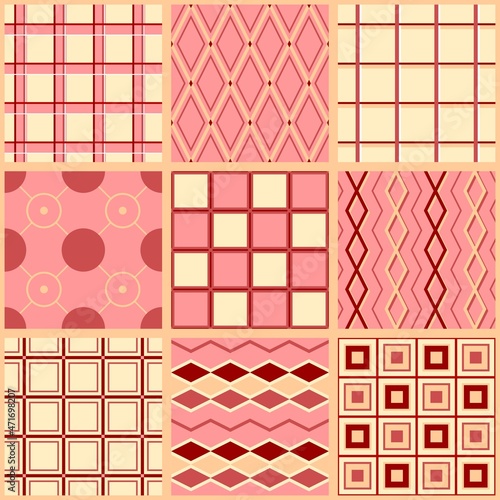 Multicolored seamless patchwork with different geometric patterns. Vector design.