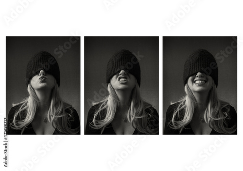 Black and white tryptic of emotive portraits