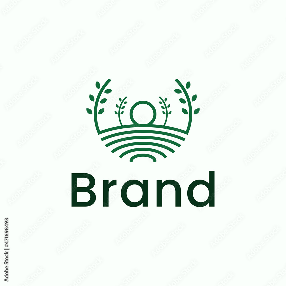 agriculture line outline minimalist Logo. Vintage Badge Creative Design Brand Identity.	