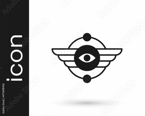 Black Egyptian symbol Winged sun icon isolated on white background. Vector