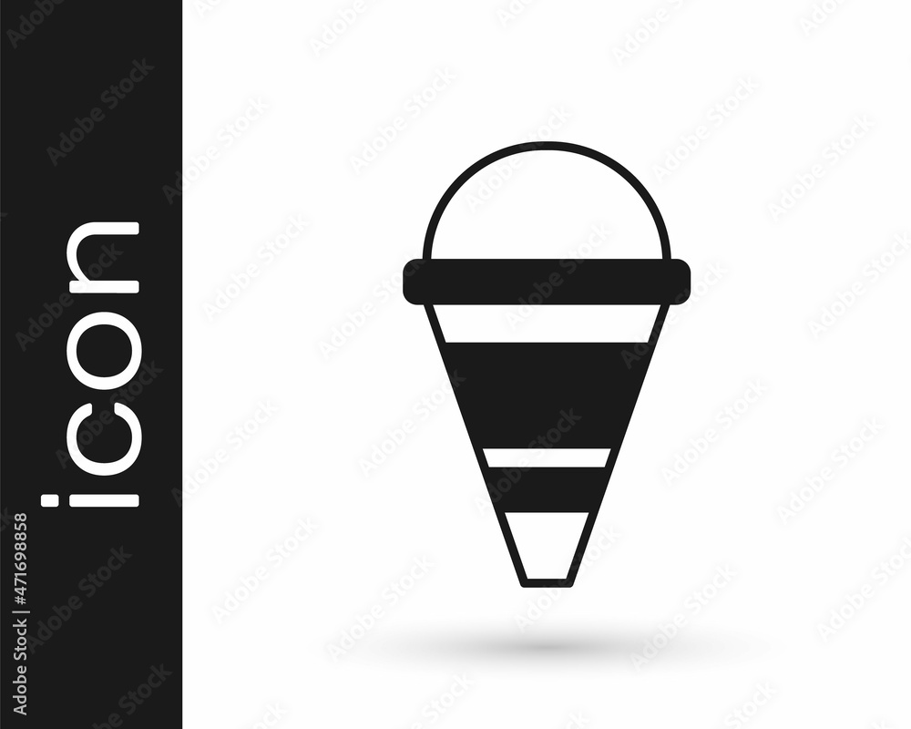 Black Fire cone bucket icon isolated on white background. Metal cone bucket empty or with water for fire fighting. Vector