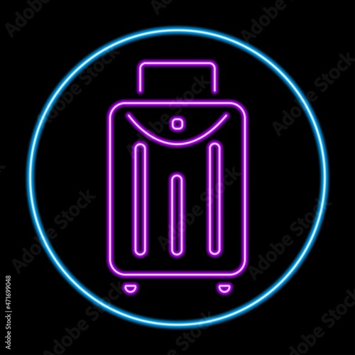 suitcase neon sign, modern glowing banner design, colorful modern design trends. Vector illustration.