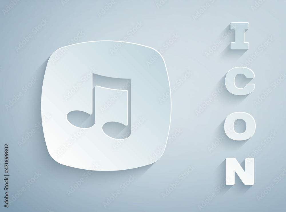 Paper cut Music note, tone icon isolated on grey background. Paper art style. Vector Paper cut Music note, tone icon isolated on grey background. Paper art style. Vector