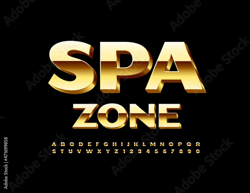 Vector Golden Sign Spa Zone. Modern Stylish Font. Artistic Alphabet Letters and Numbers