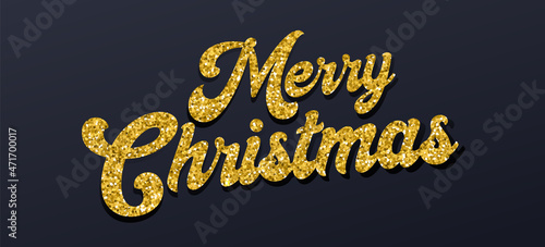 Merry Christmas calligraphy lettering with gold shiny glitter design. Xmas holiday vector illustration.