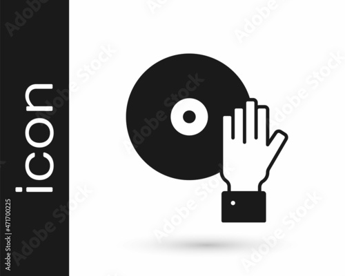 Black DJ playing music icon isolated on white background. Vector