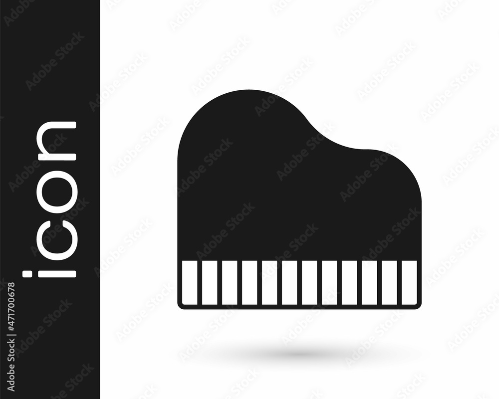 Black Grand piano icon isolated on white background. Musical instrument. Vector Black Grand piano icon isolated on white background. Musical instrument. Vector