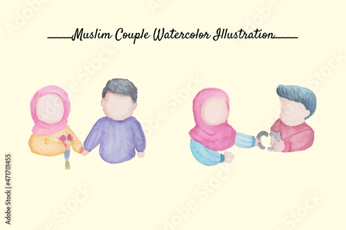 Muslim couple watercolor illustration