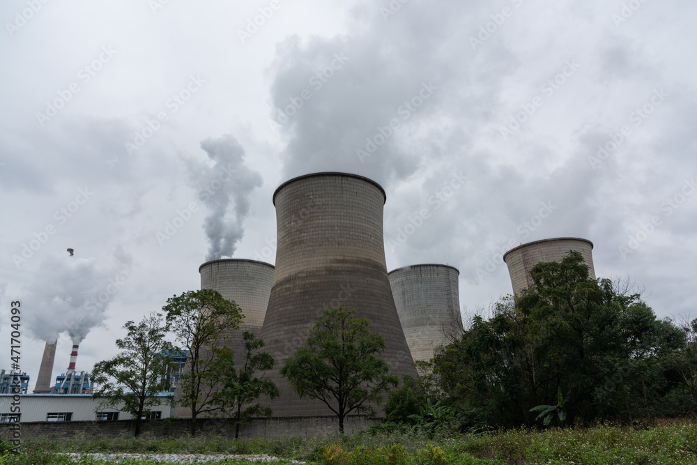 Exhaust gas emitted by large chimneys of thermal power plants Exhaust gas emitted by large chimneys of thermal power plants