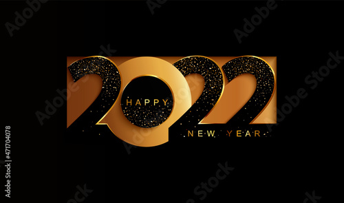 Happy 2022 new year golden papercut banner in paper style with shimmer for your seasonal holidays flyers, greetings and invitations, christmas themed congratulations and cards. Vector illustration.