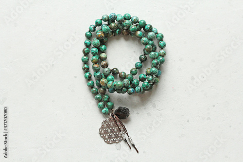 Canvastavla Rosary mala 108 beads from natural stones Chrysocolla Turquoise