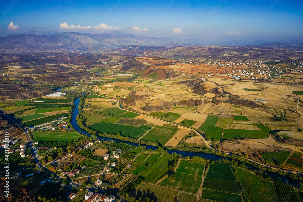 Naklejka premium Forests burning in the Fires of 2021. aerial view. Location Antalya/Manavgat