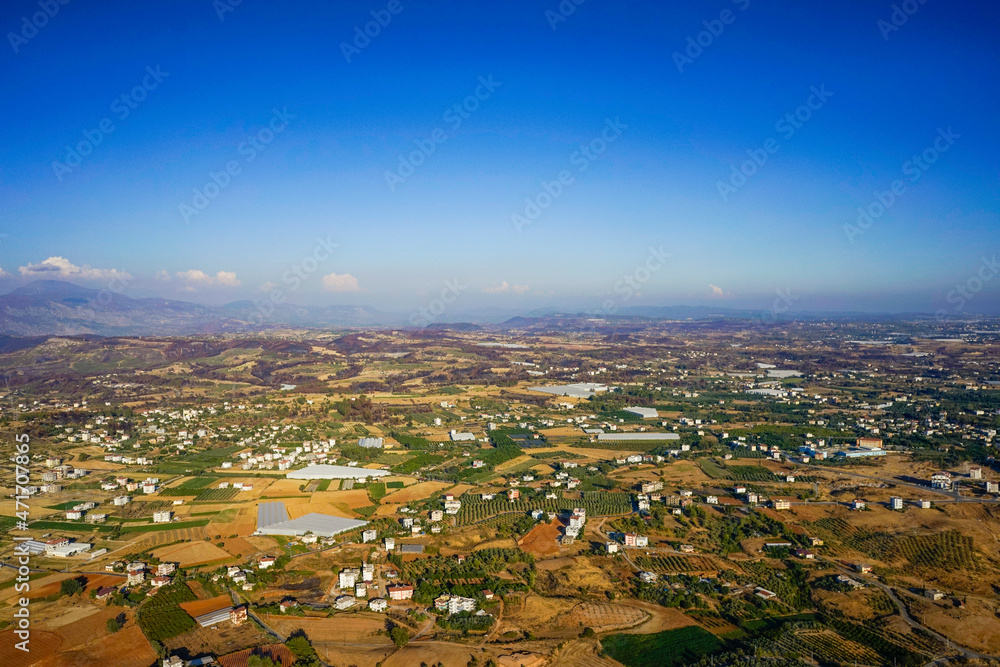 Forests burning in the Fires of 2021. aerial view. Location Antalya/Manavgat