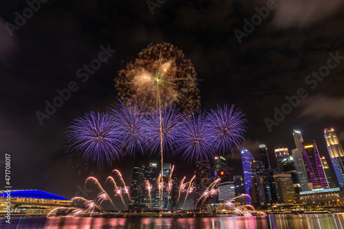 Singapore fireworks display countdown celebration at Marina Bay, Colorful New Year Firework
