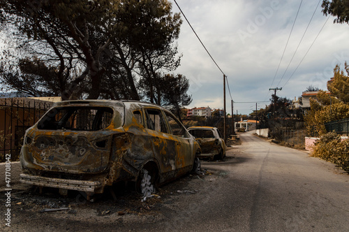 after the big fire to Mati Attiki Greece cars is complety burnt © Vasilis