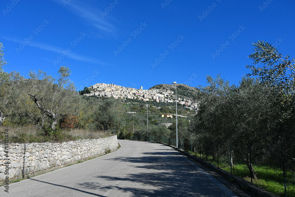 Panoramic view of Castelcivita, a small village in the mountains of the province of Salerno, Italy.