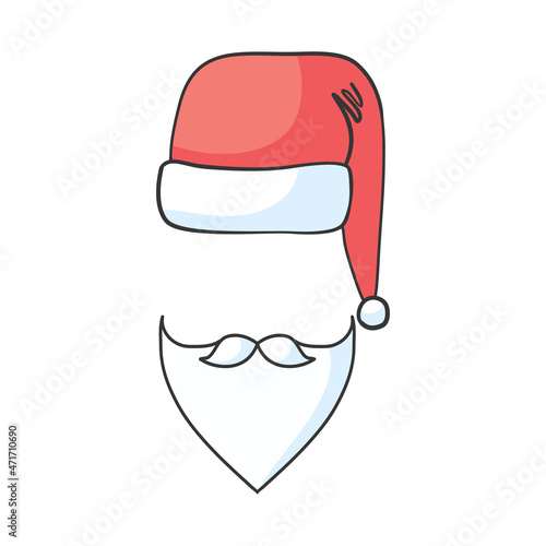 Red vector Santa's hat, beard and mustaches isolated on blue background photo