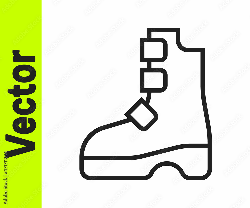 Black line Ancient viking boots icon isolated on white background. Traditional clothes and accessories of past times. Vector Black line Ancient viking boots icon isolated on white background. Traditional clothes and accessories of past times. Vector