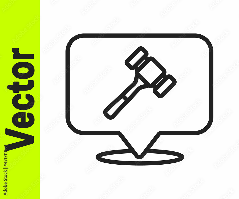 Black line Auction hammer icon isolated on white background. Gavel - hammer of judge or auctioneer. Bidding process, deal done. Auction bidding. Vector Black line Auction hammer icon isolated on white background. Gavel - hammer of judge or auctioneer. Bidding process, deal done. Auction bidding. Vector