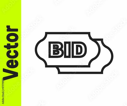 Black line Bid icon isolated on white background. Auction bidding. Sale and buyers. Vector