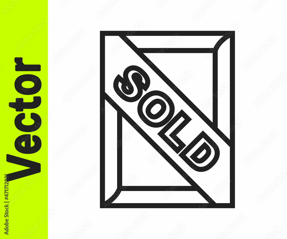 Black line Auction painting sold icon isolated on white background. Auction bidding. Sale and buyers. Vector Black line Auction painting sold icon isolated on white background. Auction bidding. Sale and buyers. Vector