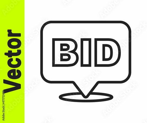 Black line Bid icon isolated on white background. Auction bidding. Sale and buyers. Vector