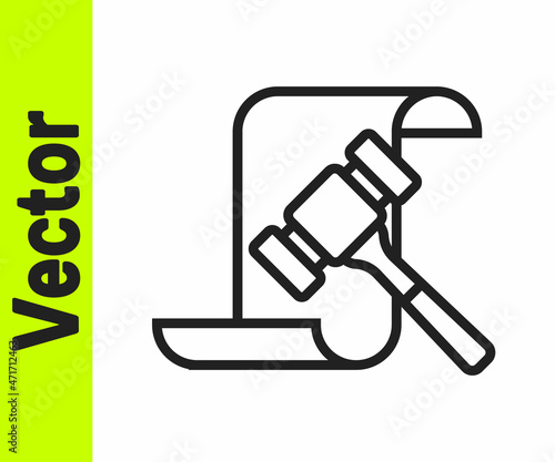 Black line Auction hammer icon isolated on white background. Gavel - hammer of judge or auctioneer. Bidding process, deal done. Auction bidding. Vector