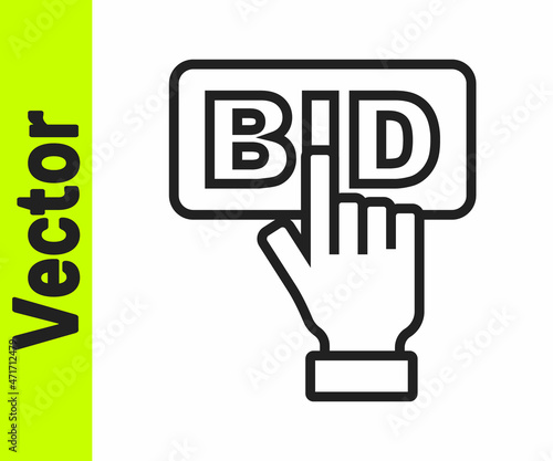 Black line Bid icon isolated on white background. Auction bidding. Sale and buyers. Vector