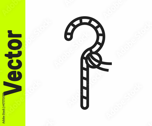 Black line Crook icon isolated on white background. Ancient Egypt symbol. Scepters of egypt. Vector