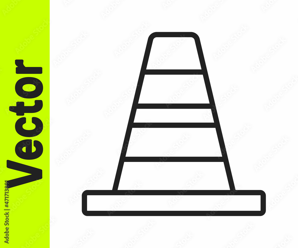Black line Traffic cone icon isolated on white background. Vector Black line Traffic cone icon isolated on white background. Vector