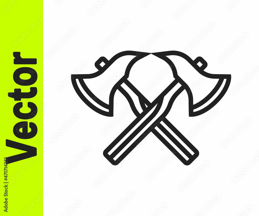 Black line Firefighter axe icon isolated on white background. Fire axe. Vector Black line Firefighter axe icon isolated on white background. Fire axe. Vector