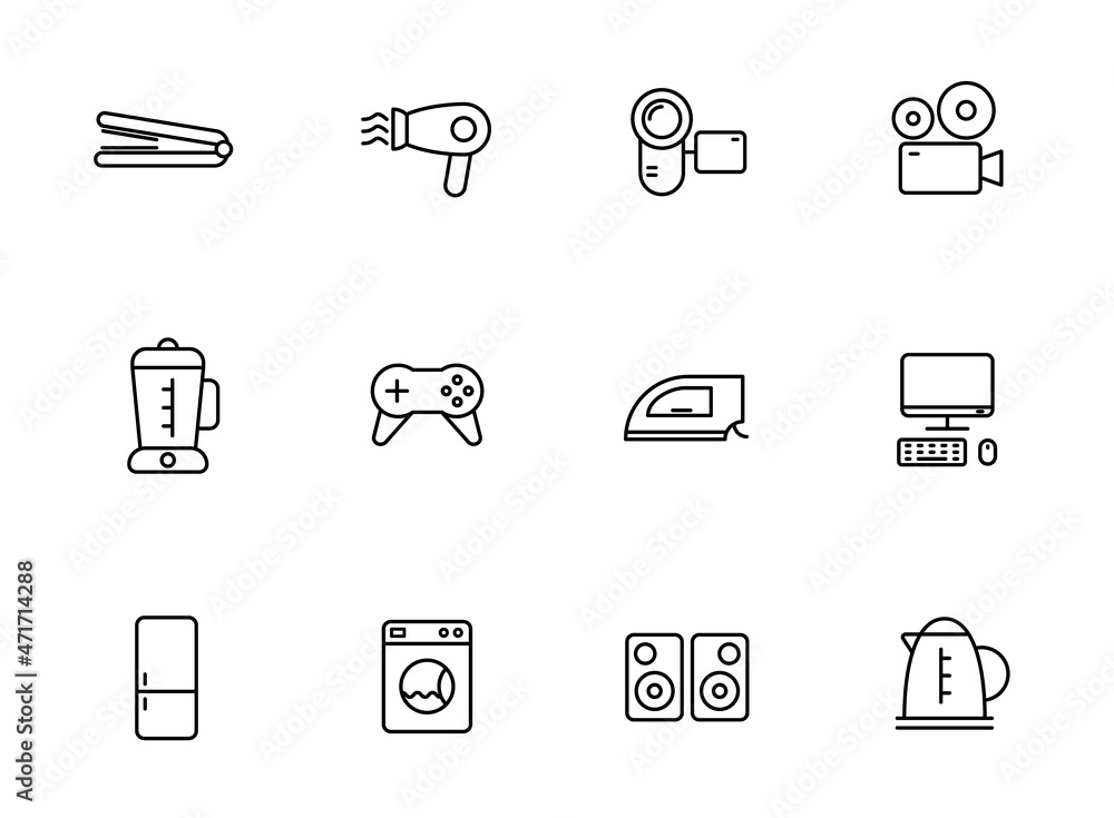 home appliances linear vector icons isolated on white. home appliances icon set for web and ui design, mobile apps and print polygraphy and promo advertising business home appliances linear vector icons isolated on white. home appliances icon set for web and ui design, mobile apps and print polygraphy and promo advertising business