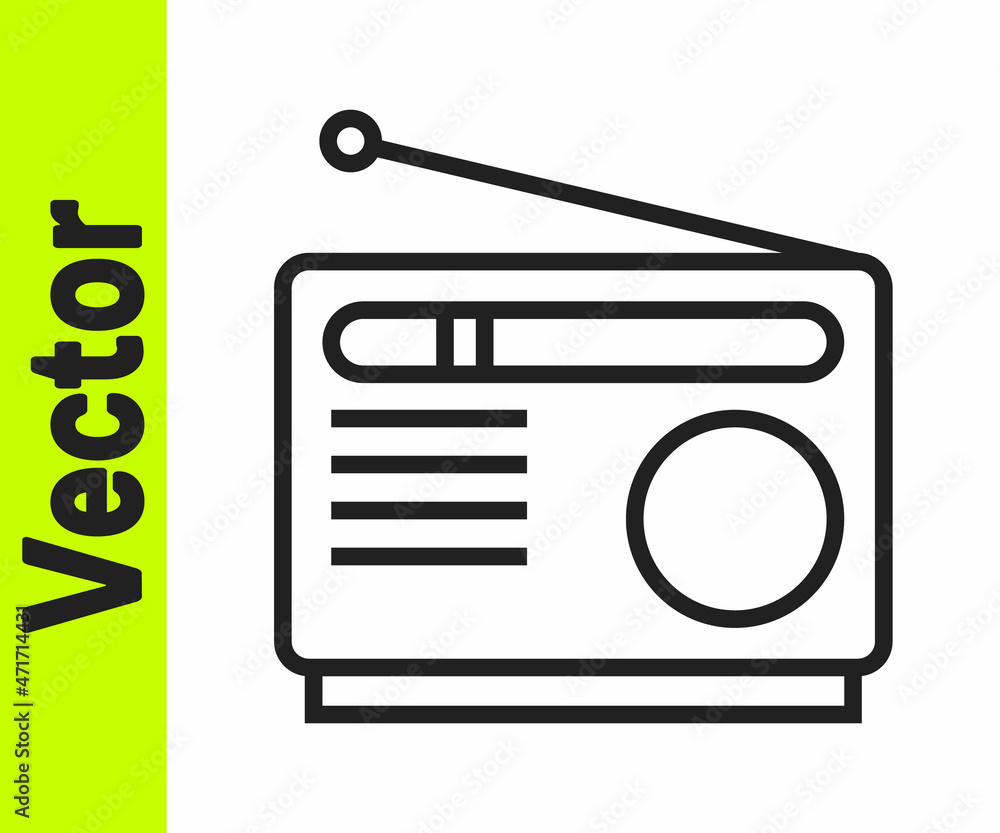 Black line Radio with antenna icon isolated on white background. Vector Black line Radio with antenna icon isolated on white background. Vector