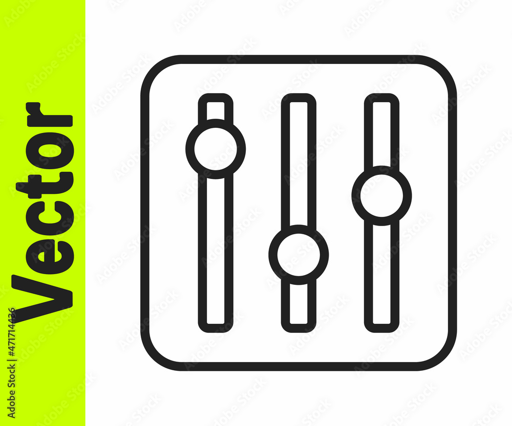 Black line Sound mixer controller icon isolated on white background. Dj equipment slider buttons. Mixing console. Vector Black line Sound mixer controller icon isolated on white background. Dj equipment slider buttons. Mixing console. Vector