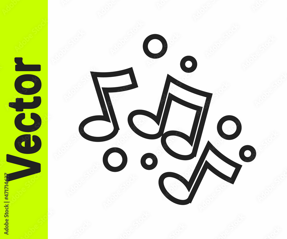 Black line Music note, tone icon isolated on white background. Vector Black line Music note, tone icon isolated on white background. Vector