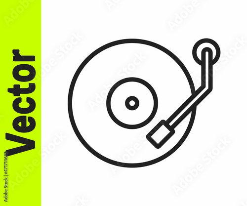 Black line Vinyl player with a vinyl disk icon isolated on white background. Vector