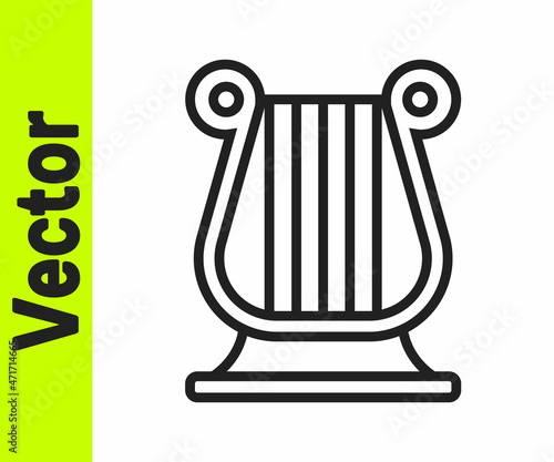 Black line Ancient Greek lyre icon isolated on white background. Classical music instrument, orhestra string acoustic element. Vector