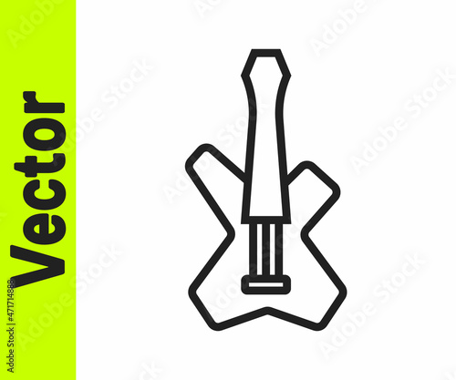 Black line Electric bass guitar icon isolated on white background. Vector