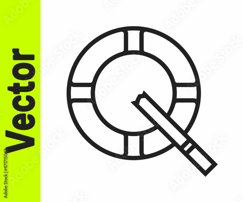 Black line Ashtray with cigarette icon isolated on white background. Vector